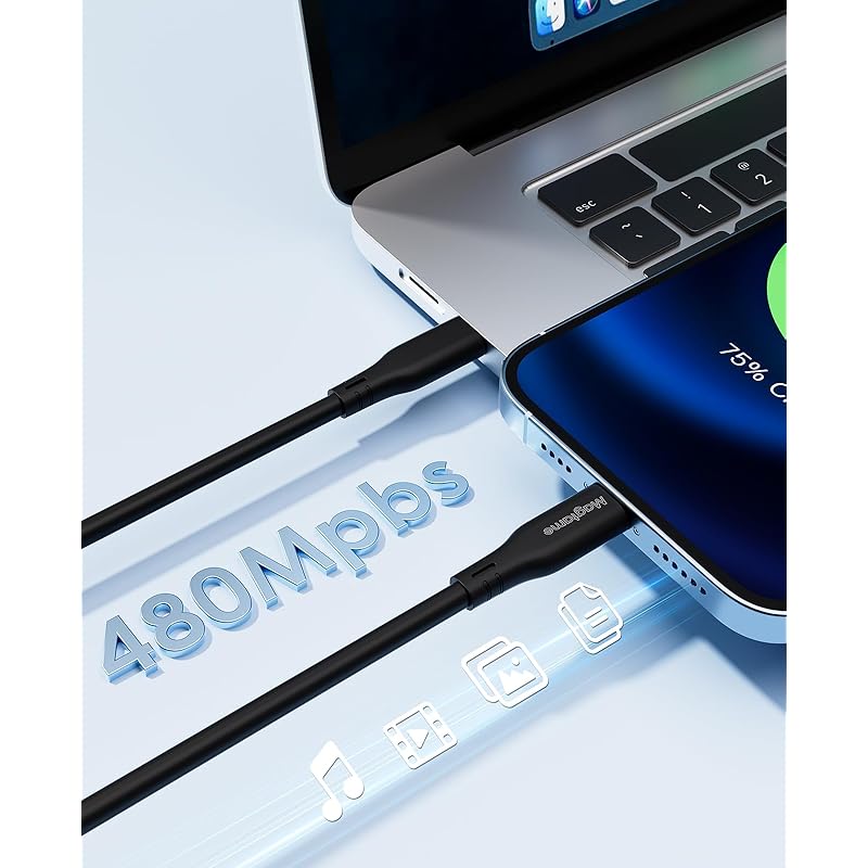 Magtame type c cable silicon material Magnetic attraction prevents tangling type-c cable PD60W fast charging ctoc cable 480Mbps data transfer