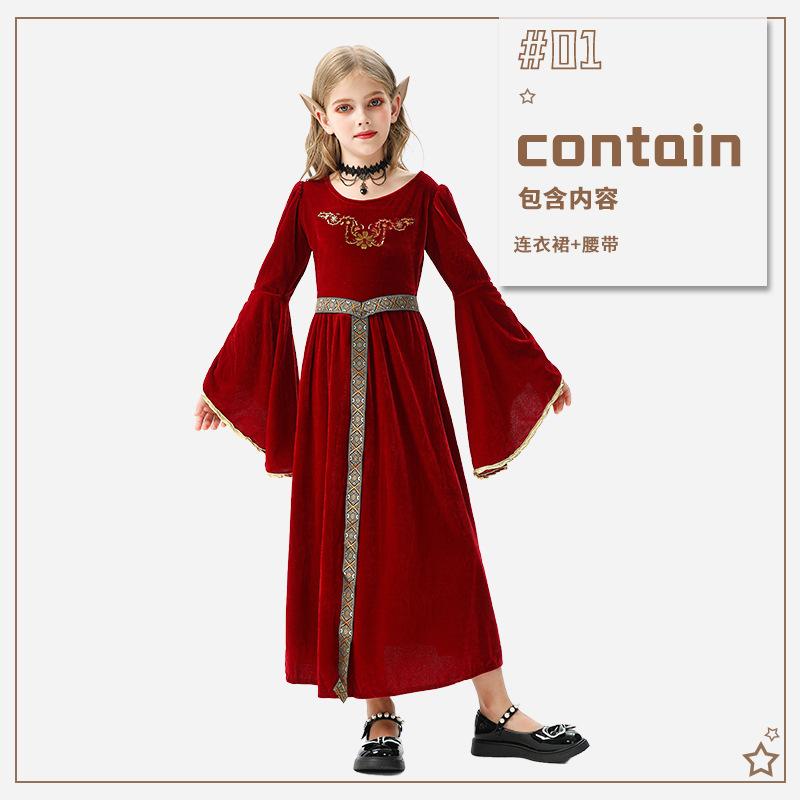 Halloween Children's Costume Vintage Court European Girl Farm Renaissance Medieval Dress Children's Clothing