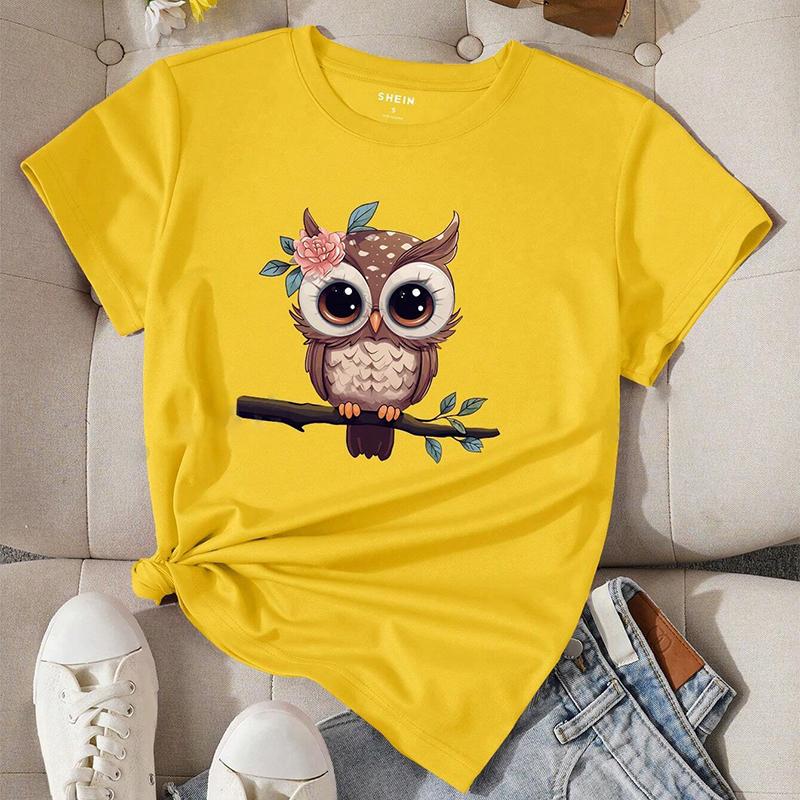 Модная женская футболка с принтом совы Q-версия, забавная повседневная футболка с круглым вырезом и короткими рукавами, летняя женская футболка