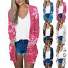 Women's Fashion Casual Christmas Print Long Sleeve Midi Cardigan Pocket Jacket
