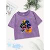 Street Cotton Crop Tops Womens Game Console Graffiti Prints Washed T-Shirts Sexy Regular Fit O-Neck Tees Clothes