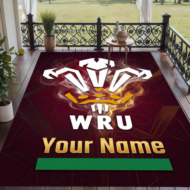 Custom Text Printed Rug Wales Rugby Non Slip Floor Carpet For Home Room Decor