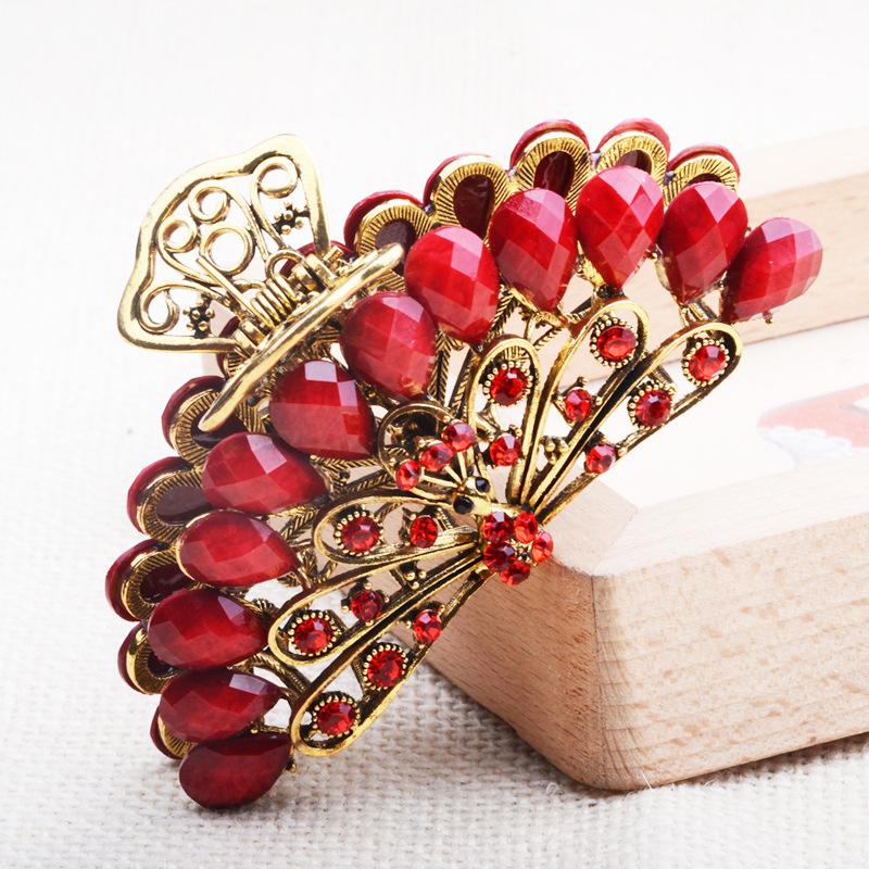 НОВЫЙ винтажный кристалл, смола, цветок, коготь для волос, краб, ювелирные изделия, цветок, заколка для волос в виде павлина, женская заколка для банкета, аксессуары