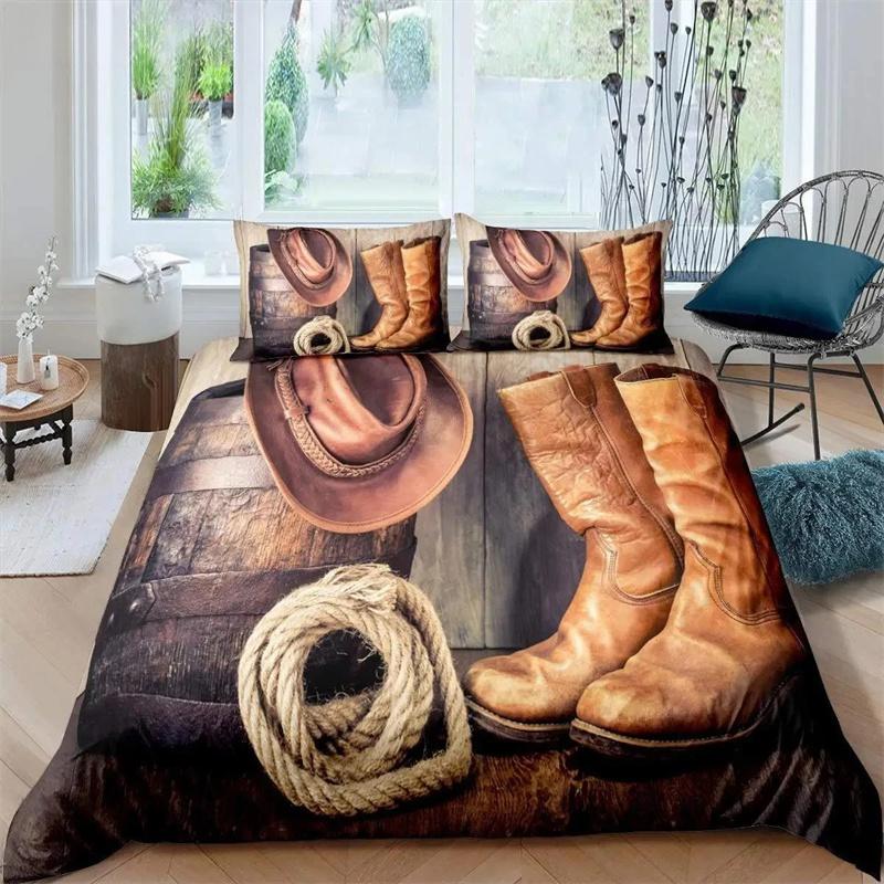 Комплект постельного белья в стиле вестерн-ковбой, винтажный комплект постельного белья в фермерском стиле для детей, мальчиков, подростков, размер Queen, мягкий, 2/3 предмета, полиэстер, пододеяльник