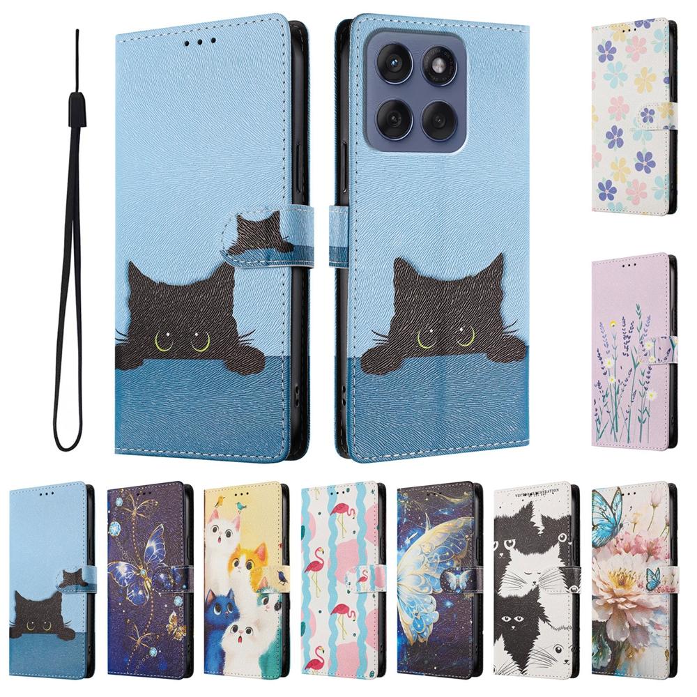 Cartoon Magnetic Leather Wallet Case for Moto Edge 5G UW 2026 30 40 50 60 70 Neo X30 Pro 2026 G Play 2026 Ultra Fusion Cover