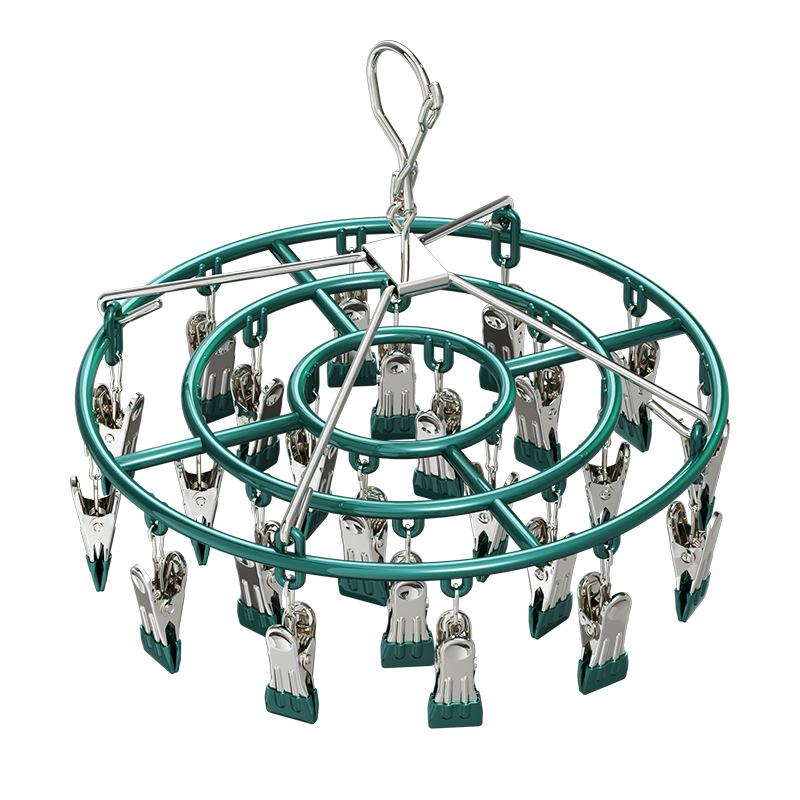 Plastic Dipped 24-Clip Round Sock and Underwear Drying Rack for Household Use