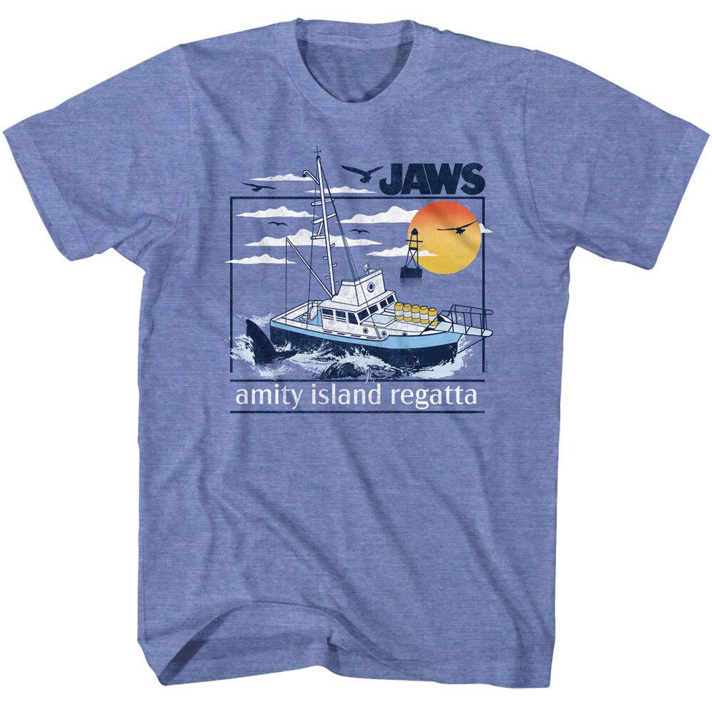 Jaws 70 Thriller Movie Amity Island Regatta Orco Boat Seagulls Men T Shirt