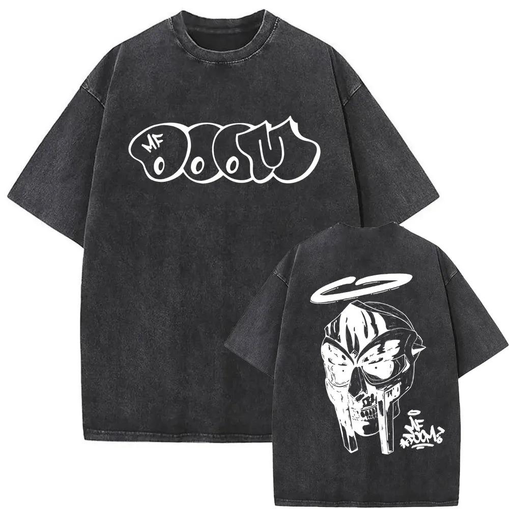 Стирка Винтажная Рэперская Mf Doom MM FOOD Графический Принт Футболка Мужчины Женщины Хип-Хоп Мода Футболки Мужской Повседневный Оверсайз Уличная Одежда