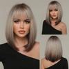 Purple Pink Ombre Black Short Straight Synthetic Wigs with Bangs Bob Wig for Women Daily Cosplay Party Heat Resistant Fake Hairs