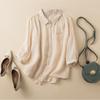 Summer Top for Women Thin Cotton Linen Blouse Retro Loose Solid Color Shirt