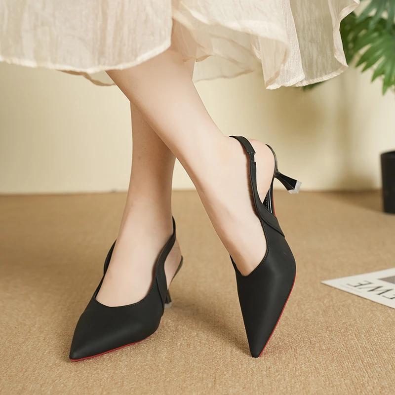 Мода 2025 Новые летние туфли-слипоны на высоком каблуке, женские, сексуальные слинги, офисная и деловая мода, бестселлер, сандалии с закрытым носком zapatos Mujer