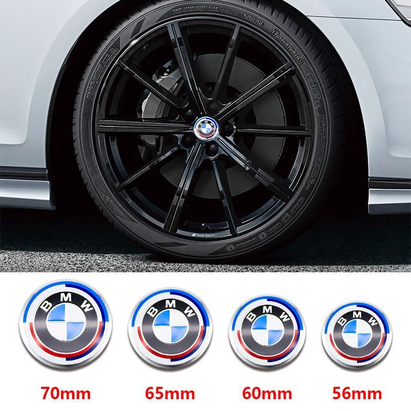 BBKW7 56mm 60mm 65mm 70mm Wheel Sticker for BMW F30 F10 E46 E90 G20 X5 50th Anniversary Emblem Badge 4Pcs DIY Auto Rim Hub Cap Decal