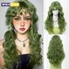 Long Curly Green Wave Synthetic Wigs with Bangs for Women Christmas Grass Green Cosplay Wigs Daily Natural Hair Heat Resistant