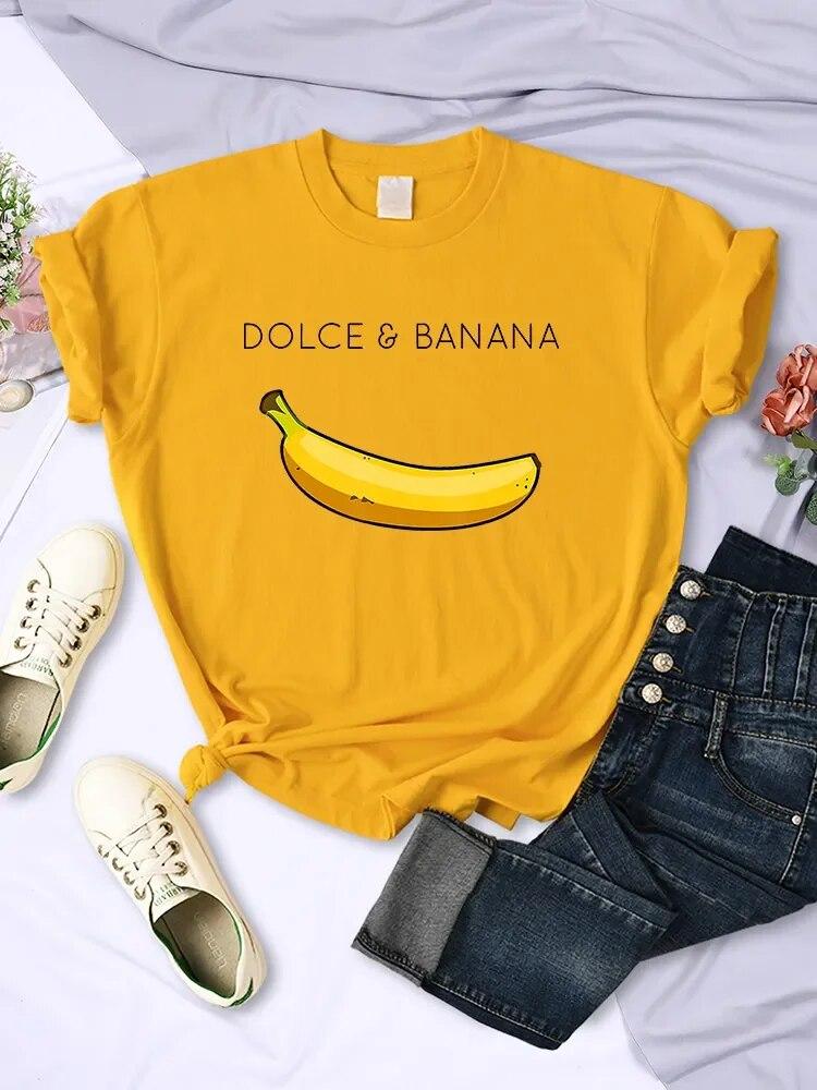 Dolce Banana Anime Printed T Shirts Womens Creativity Breathable Tshirts Fashion O-Neck Shirts Cartoons Brand Female Tops