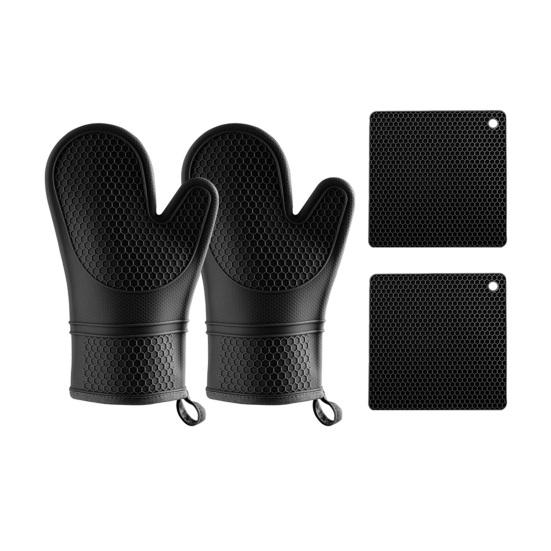 Набор прихваток и подставок под горячее, термостойкие кухонные перчатки с нескользящей силиконовой поверхностью, удлиненные прихватки и подставки под горячее для готовки и выпечки