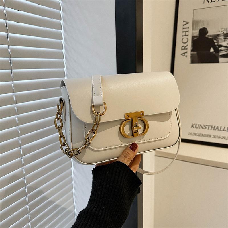 French Style Women's Bag 2023 Autumn And Winter New Tide Pure Color Pu Small Square Bag Street Fashion Daily Shoulder Bag