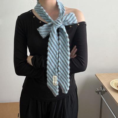Новая корейская версия полосатый тонкий женский декоративный шарф в японском стиле из меха норки декоративные шикарные шарфы женские осень зима