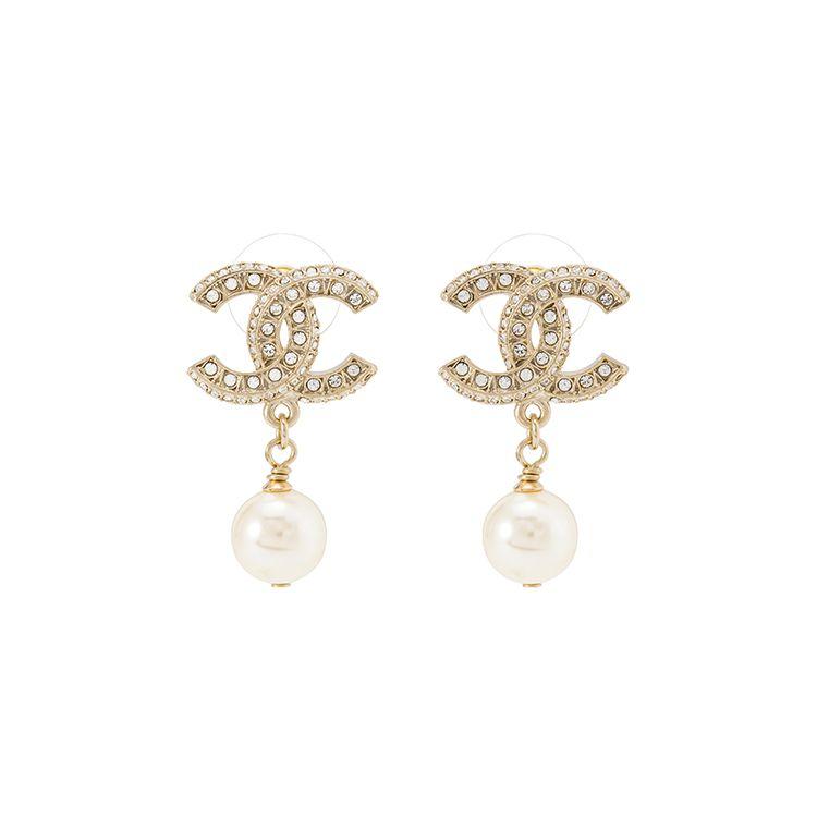 Chanel Серьги с металлическим жемчугом и логотипом Double C для женщин Золотые A86506