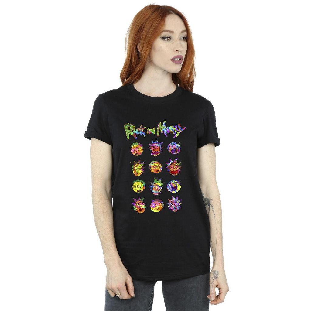 Rick And Morty Womens/Ladies Tie Dye Faces Cotton Boyfriend T-Shirt