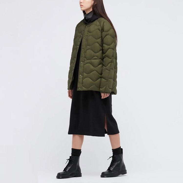 Uniqlo X White Mountaineering Совместная работа Премиум Легкая Свободный крой Стеганая пуховая куртка Унисекс верхняя одежда Оливковый 442562-56