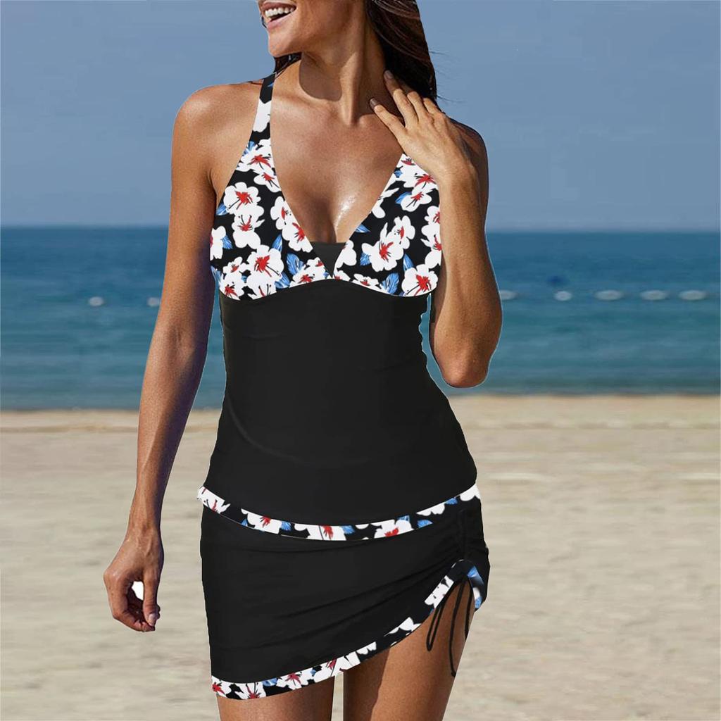 Женский купальник с принтом и разделенным плоским углом, большой купальник, купальный костюм