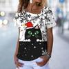 Fashion Cat T-Shirt Women's V Neck Tees Top Vintage Red Christmas Clothes Summer Chic Oversized Femele Clothing 2023 New Tee