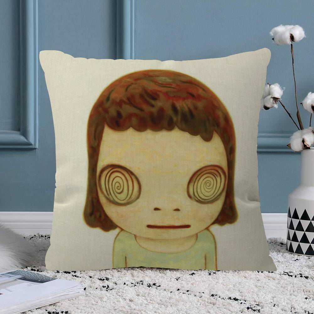YYoshitomo Nara Art Lovely melancholy Pillow Sofa Decorative Home Doublesided Printing Short Plush Cute Cushion Cover