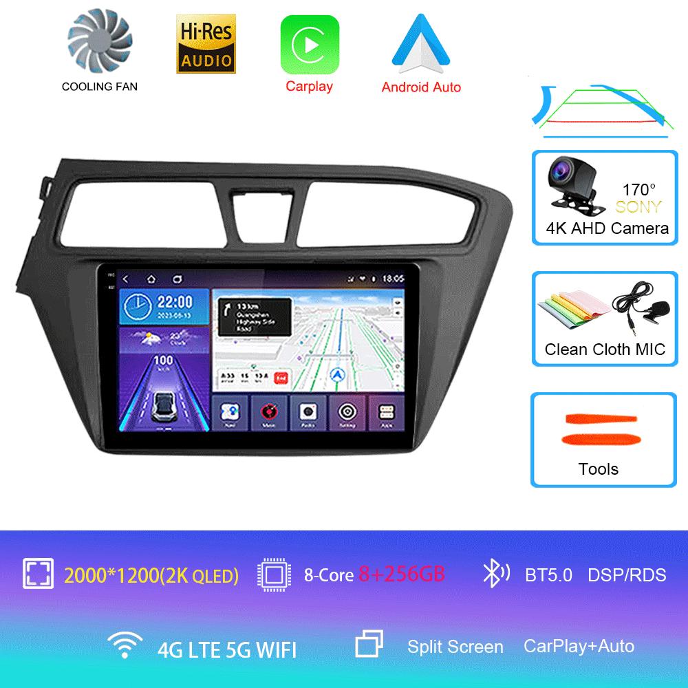 Android 14 WIFI+4G Автомагнитола для Hyundai I20 LHD 2015 2016 2017 2018 Стерео GPS Carplay Auto Мультимедийный Видеоплеер 360 Камера