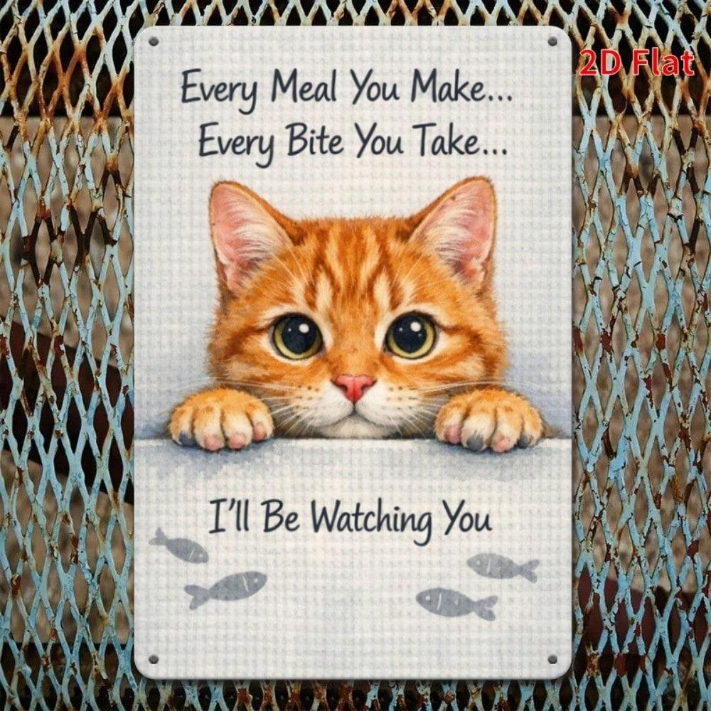 Винтажная металлическая табличка "Взгляд кошки" 2D Плоская печать Железное настенное искусство Элегантное подвесное украшение для дома, спальни, офиса 31x21 см