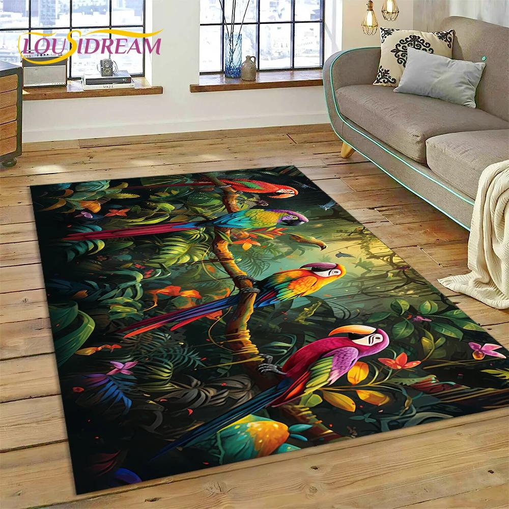 Cute Dream Birds Parrot Peacock Cartoon Rug Carpet for Living Room Bedroom Decor,floor Mat Non-slip Decoration for Sofa Doormat