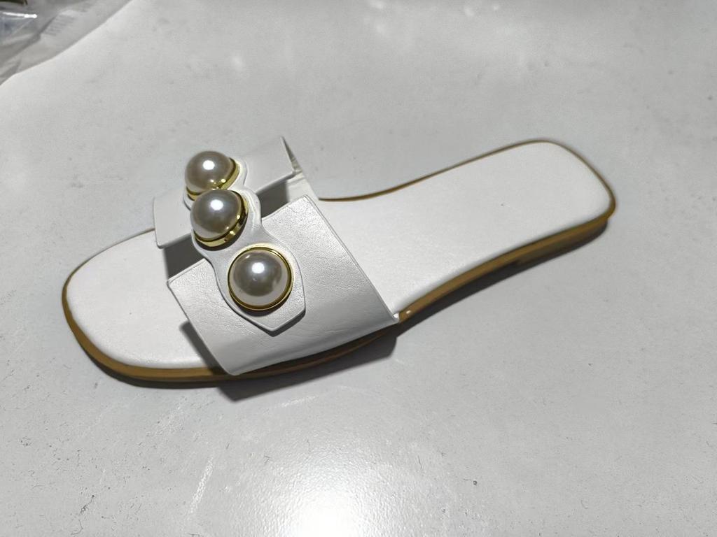 Женские тапочки Pearl Flat Slippers 2023 года — легкие пляжные сандалии на низком каблуке