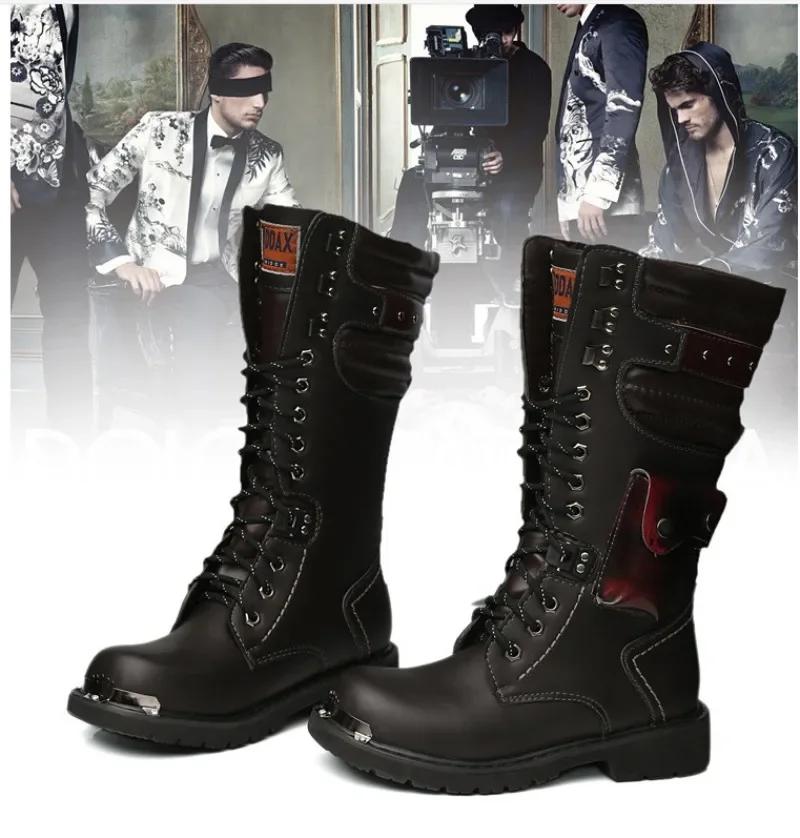 Мужские высокие мотоциклетные ботинки осень-зима мода уличные противоударные противоскользящие мягкие подошвы повседневные кожаные ботинки