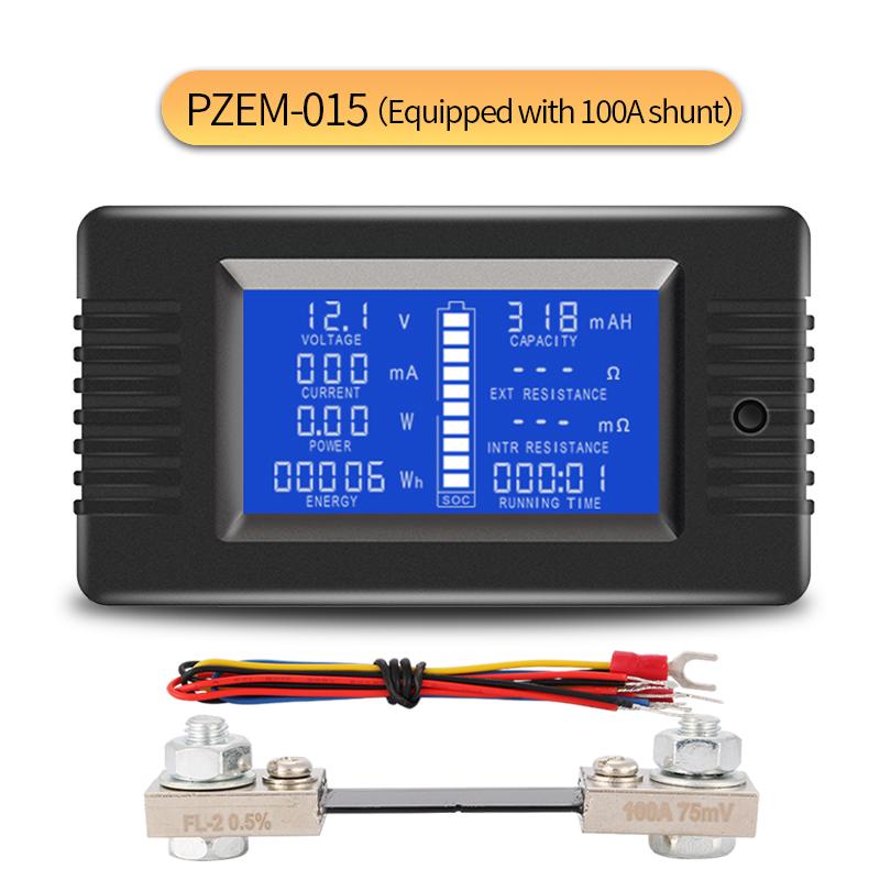 PZEM-015 100A 200A 300A Digital Battery Tester Ammeter Voltmeter Power Capacity Meter Charge Indicator with Shunt