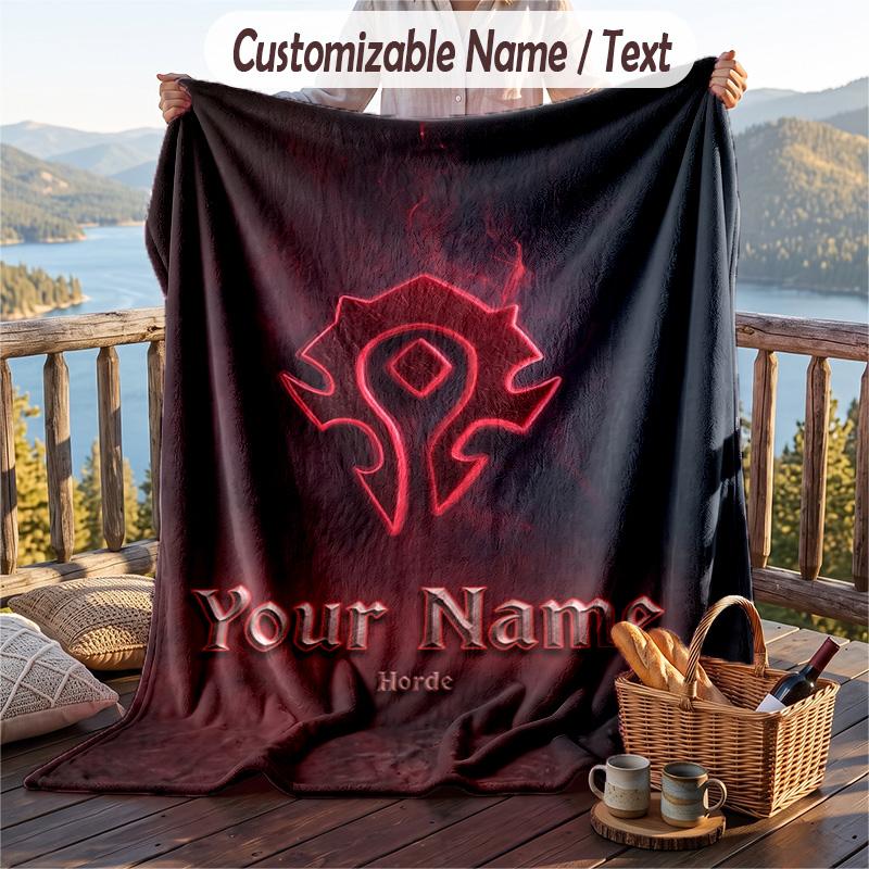 Custom Text Flannel Throw Blanket, Lightweight Cozy Bed Sofa BlanketWorld of Warcraft