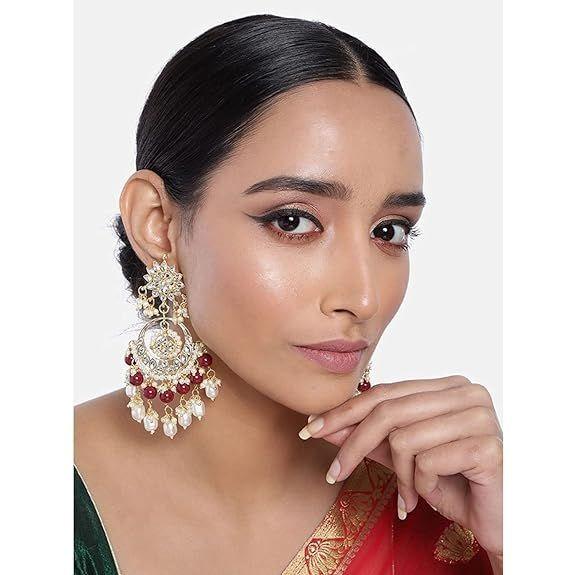 Позолоченные традиционные серьги ручной работы с жемчугом Кундан и бисером Чандбали для женщин/девочек
