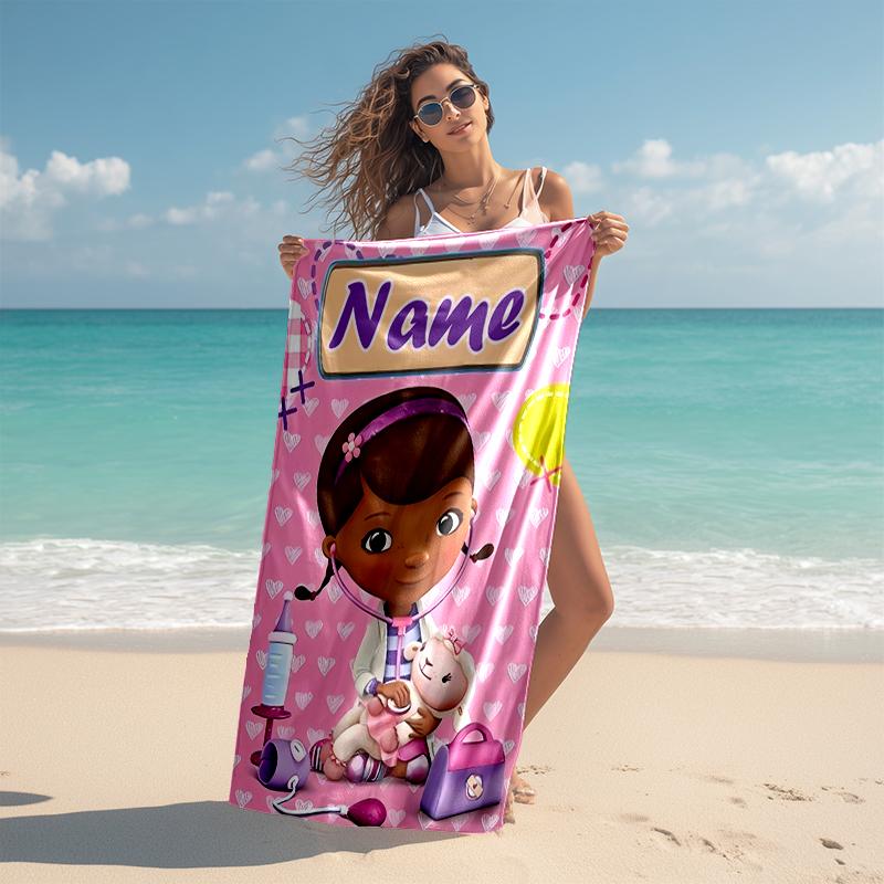 Personalized customized proof beach towel with Doc McStuffins pattern - soft, absorbent, quick-drying, perfect swimming, camping&bathing
