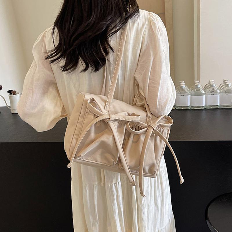 Yogodlns Легкая повседневная хлопковая сумка на плечо, уникальный свежий дизайн с бантом, дорожная сумка подмышки, однотонная женская большая вместительная сумка