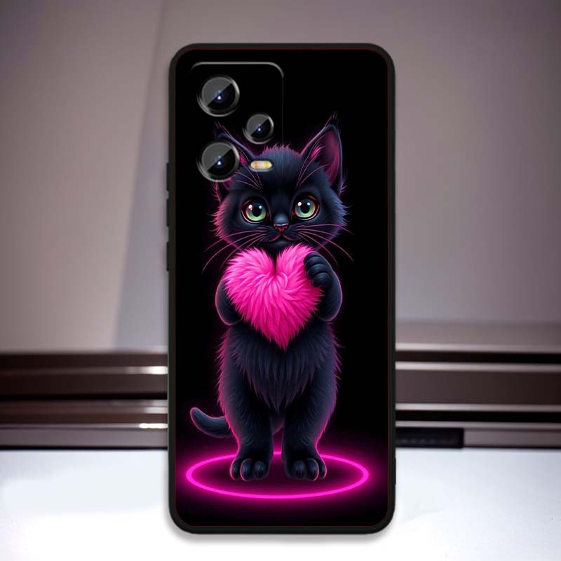 Аниме мультяшный кот иллюстрация Для Xiaomi Redmi Note 15 14 13 12 12S 11E 11 11S Pro Plus 4G 5G Черный Мягкий ТПУ Чехол для телефона