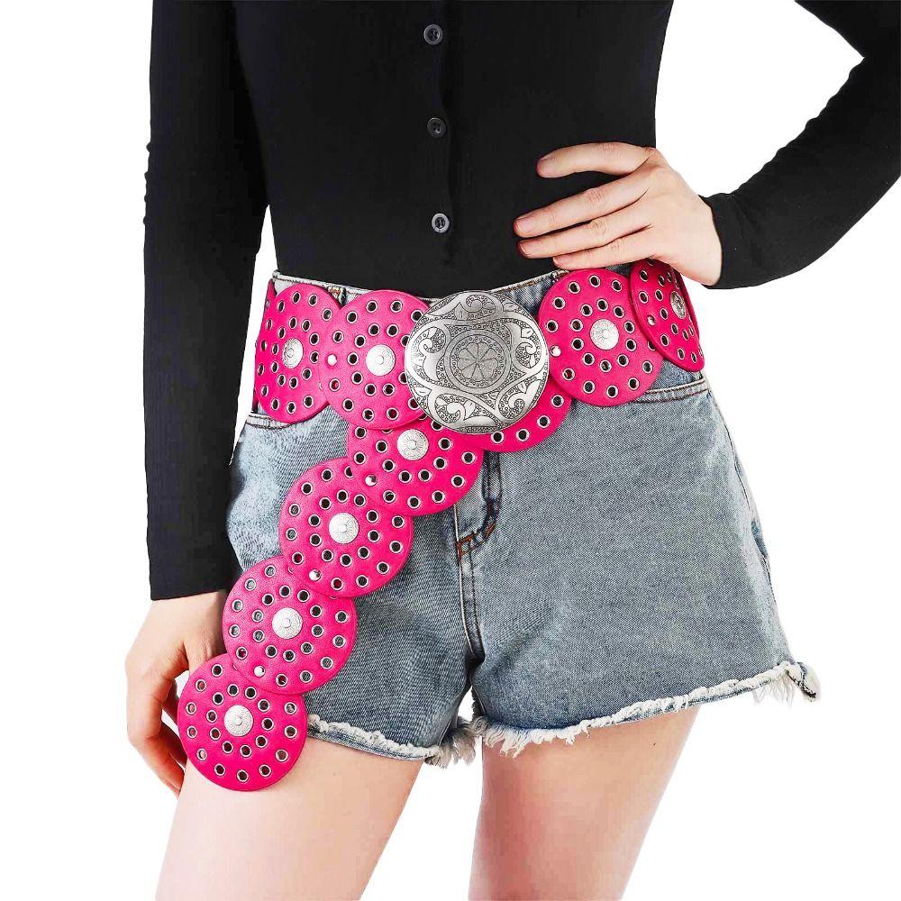 Преувеличенный ковбойский дисковый ремень в западном стиле, красочный широкий дисковый ремень с прорезями для женщин