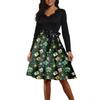 Women's Fashion Round Casual Slim Fit Christmas Print Large Swing Long Sleeve Dress