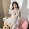 Lace mesh perspective sexy deep V hollow erotic underwear seduction low-cut onesie women's suit