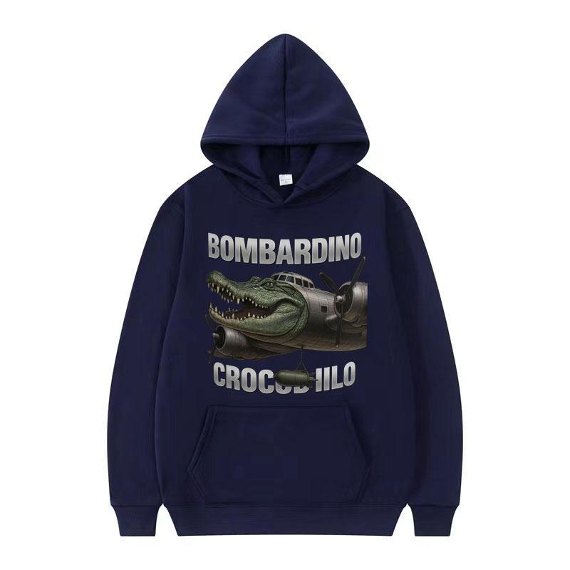 Bombardino Crogodilo Funny Plane Bomber Meme Hoodie Italian Brainrot Tralalero Tralala Humor Sweatshirt Men Women Loose Pullover