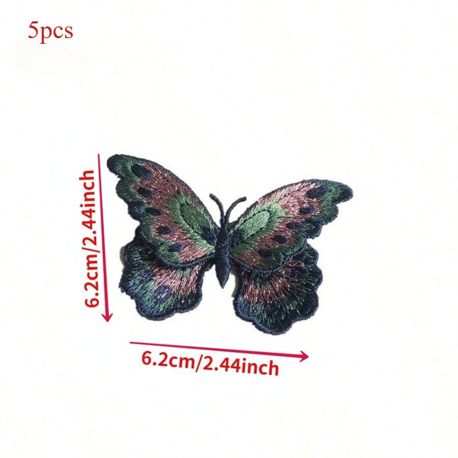 5 шт./набор Красочная вышивка бабочки Тканевая наклейка Двухслойная Водорастворимая вышивка Нашивка Одежда Юбка Обувь Шляпа Декоративные аксессуары DIY