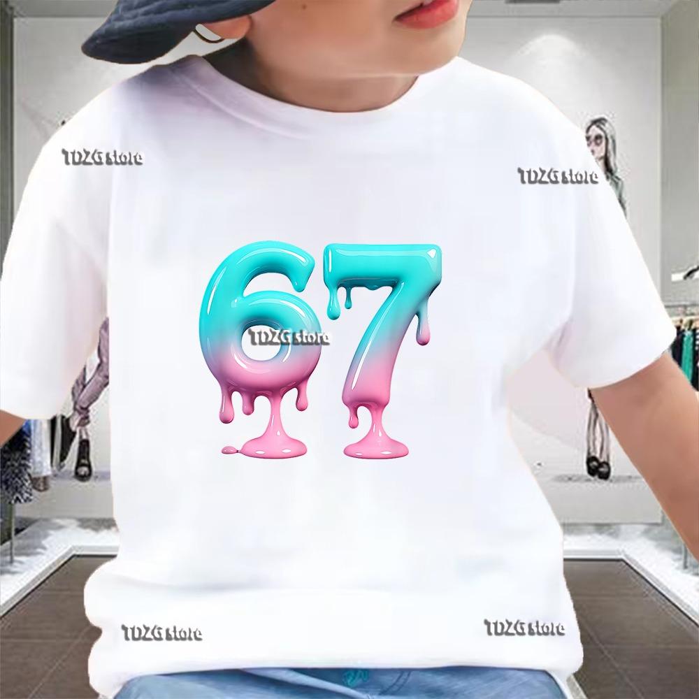 Летняя футболка 67 Cool Print для детей, с коротким рукавом, с мультяшным принтом, модная, для мальчиков, повседневная, Харадзюку, детская одежда