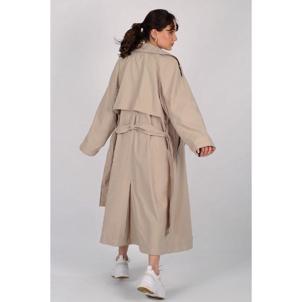 Women's Beige Belted Seasonal Trench Coat