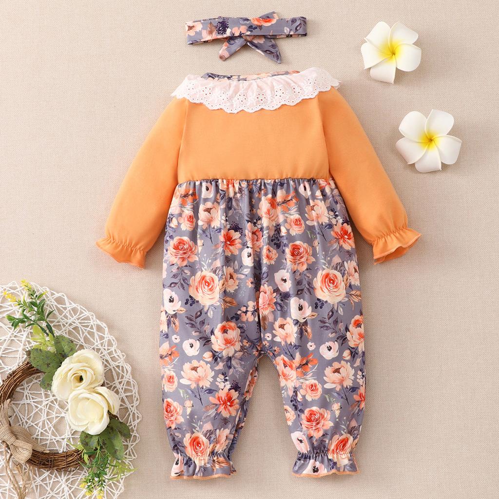 Милый клетчатый комбинезон с длинными рукавами и повязкой на голову для новорожденных мальчиков и девочек