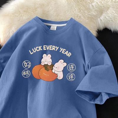 Футболка с короткими рукавами Женская одежда Хлопок 2025 Лето Свободная футболка с рисунком