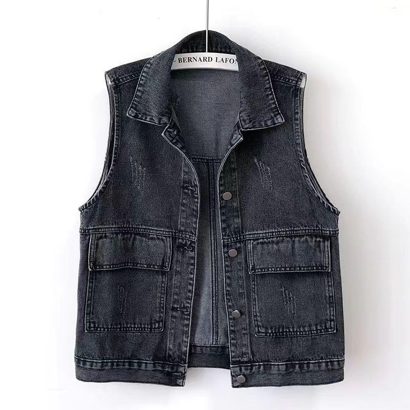Denim Vintage Sleeveless Loose Single Breasted Women's Vest Jacket Coats Korean Fashion Short Coat For Women