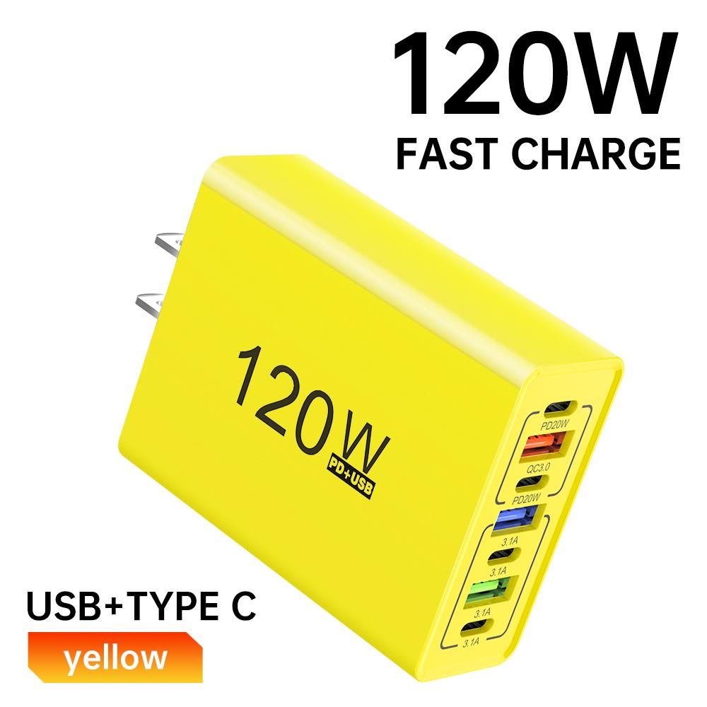 Зарядное устройство USB C Type C 120 Вт с несколькими портами, быстрая зарядка, адаптер для iPhone, Samsung, Xiaomi, настенное зарядное устройство с вилкой ЕС/США