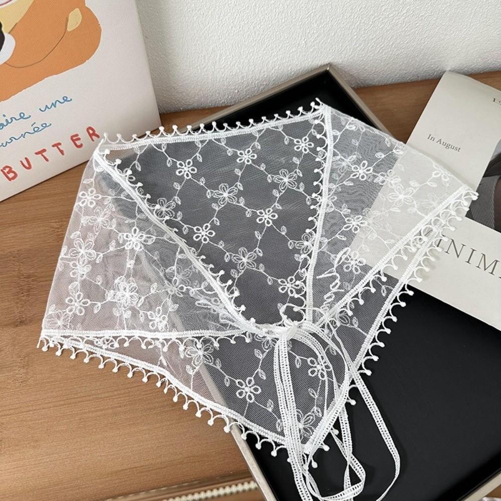 White Lace Hair Scarf Floral Triangle Scarf Sweet Headscarf Pastoral Decoration